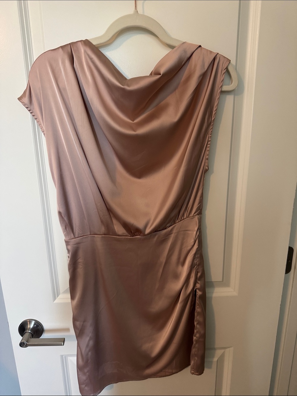 Satin Cowl Neck Sleeveless Dress in Dusty Rose